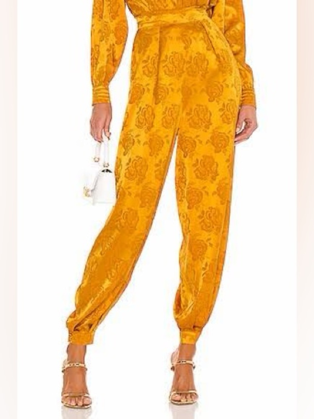 Ronny Kobo Golden Yellow Brocade Pleated Silk Trousers